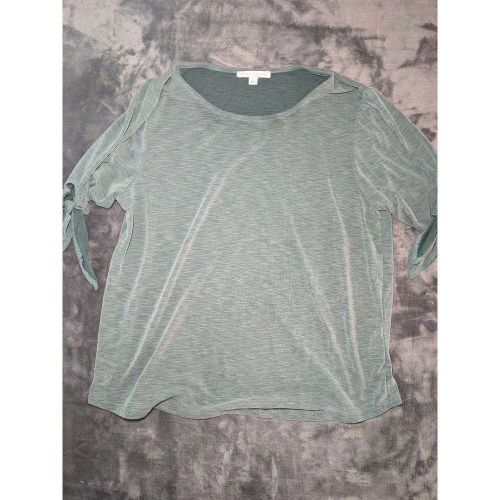 Green Envelope Slub Knit Top Womens Large Green Tie Sleeve Scoop Neck